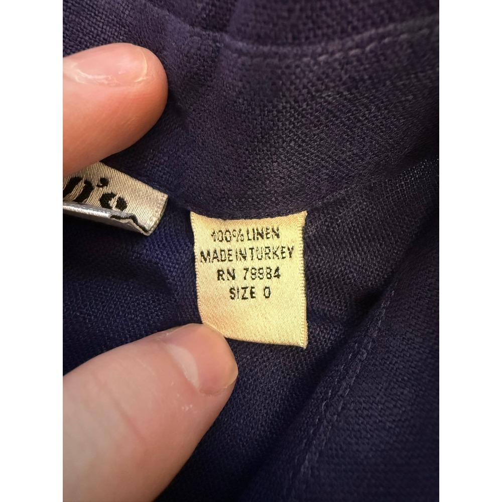 Chicos Design Navy Blue 100% Linen Button Down Shirt Pocket Size 0 Small - Picture 8 of 10